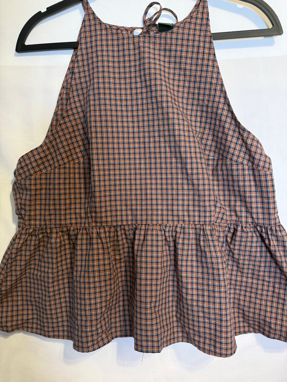 Wild Fable XL Brown Plaid Peplum Tank Top Sleeveless Back Tie Pockets NWT